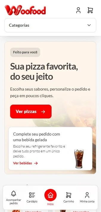 Loja WooFood exibida em um celular