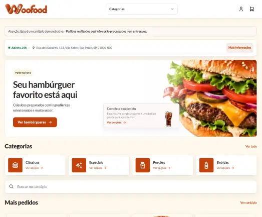 Loja WooFood exibida em um computador