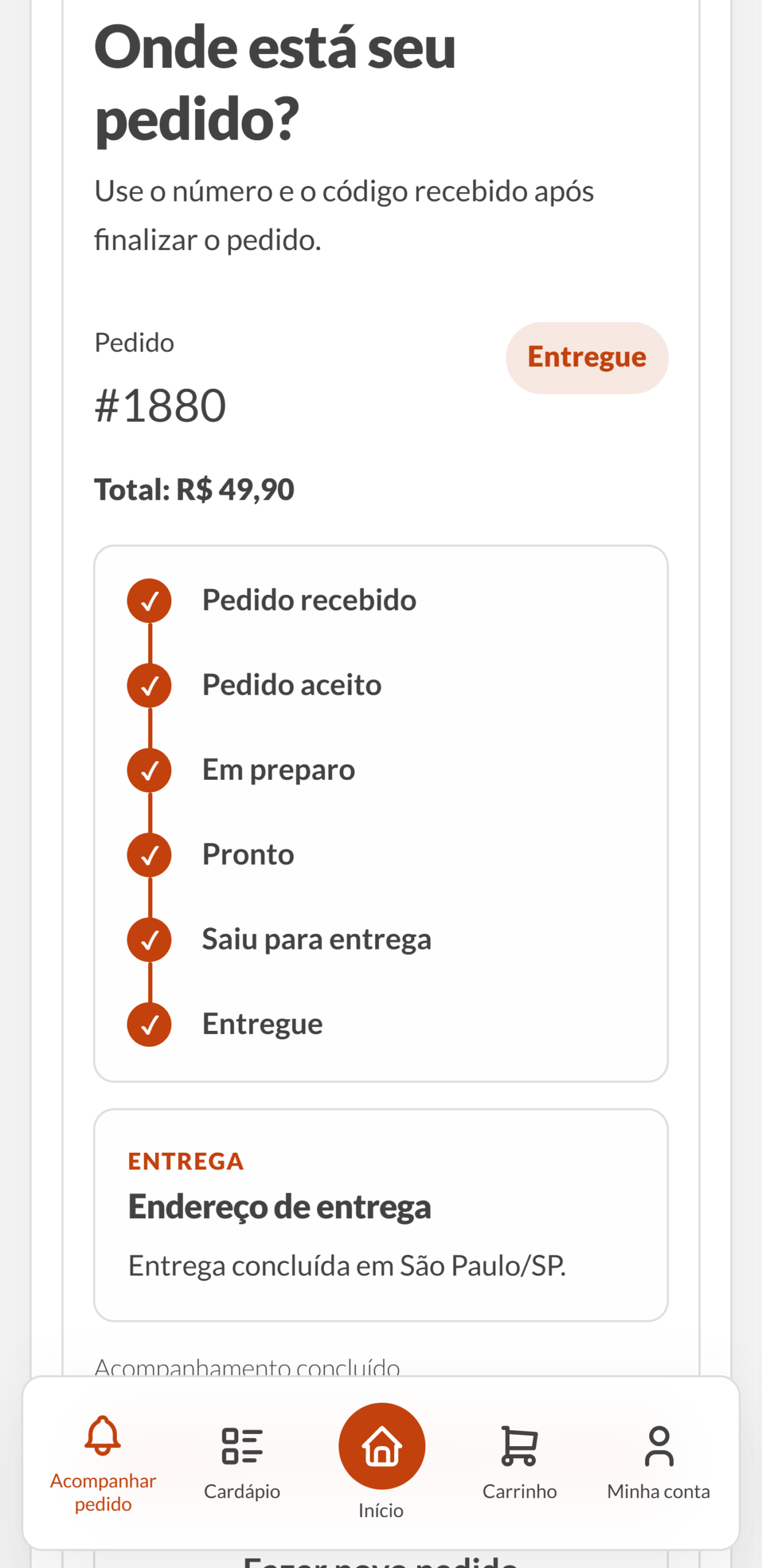 Cliente finaliza o pedido