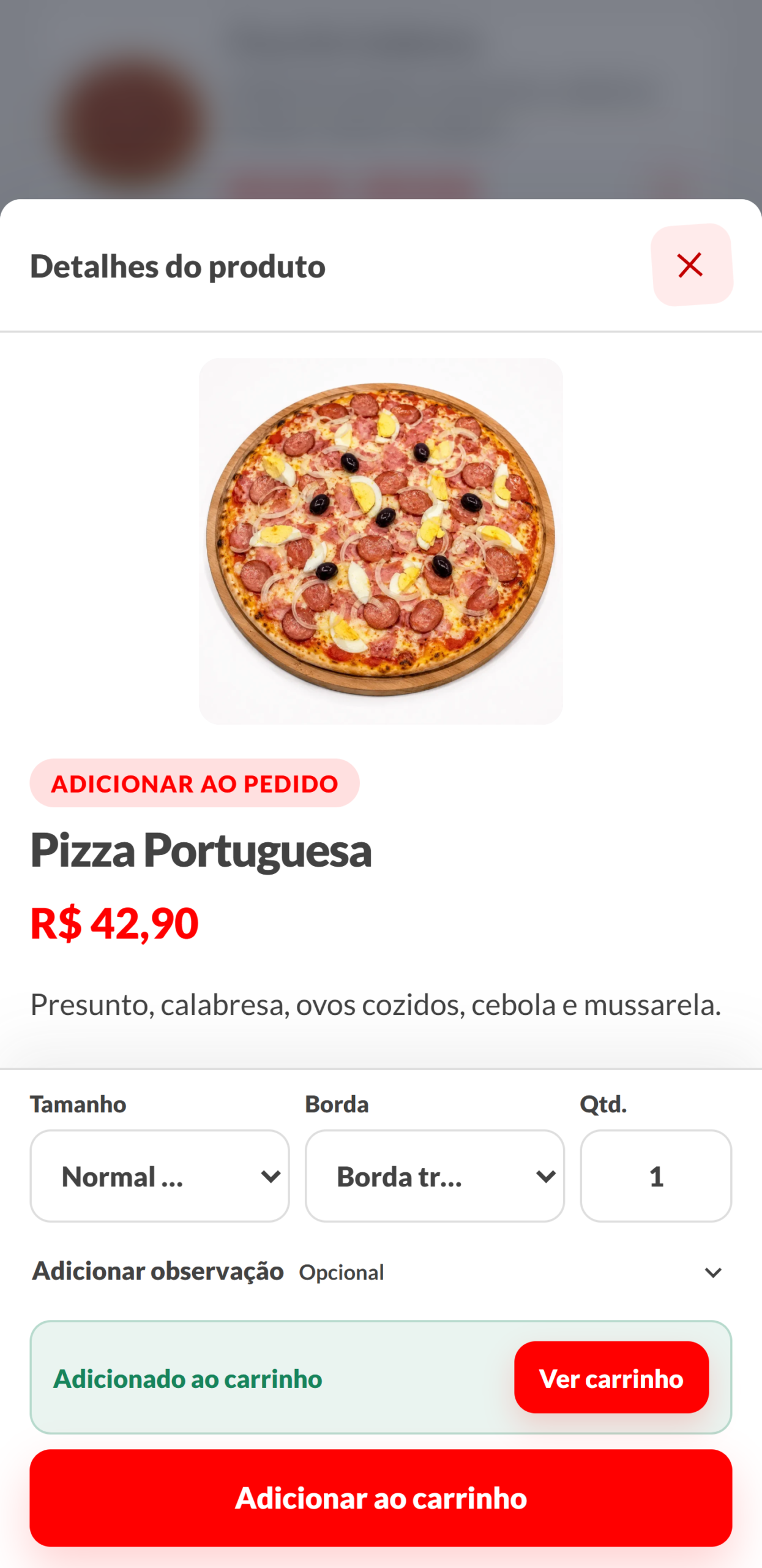 Cliente personaliza o pedido