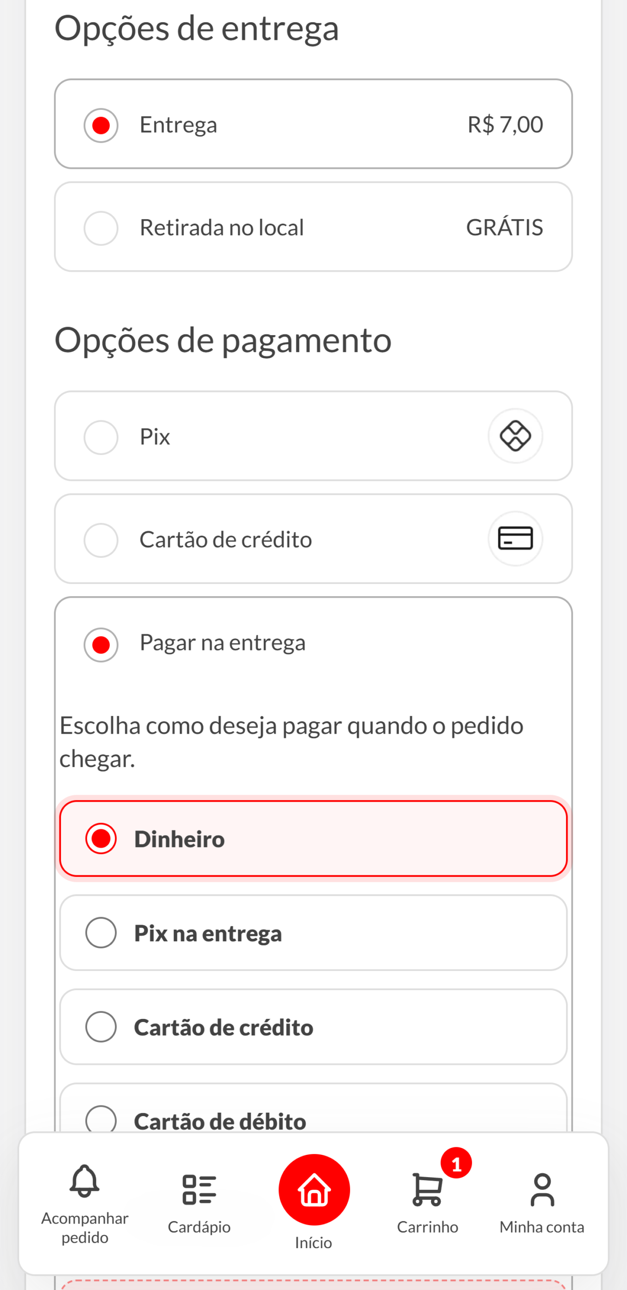 Cliente revisa o carrinho e faz o pedido