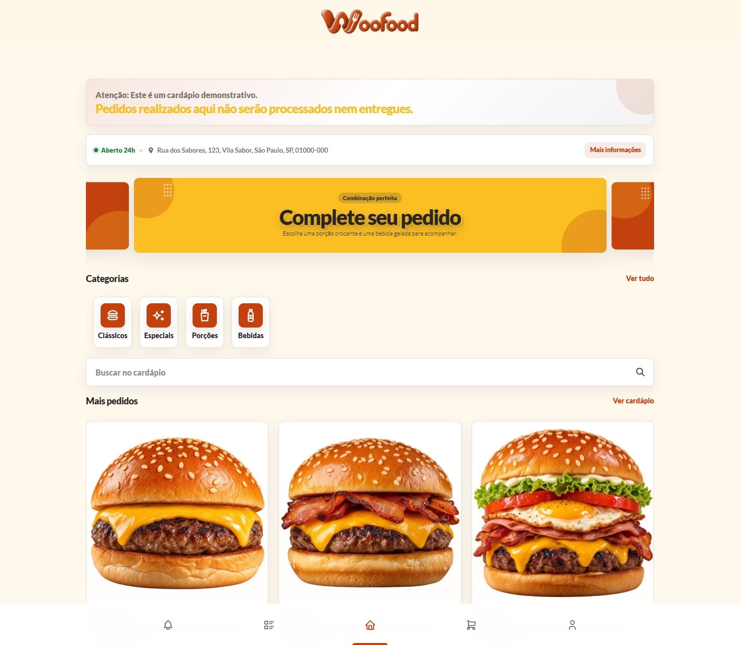 Sistema WooFood em computador e celular