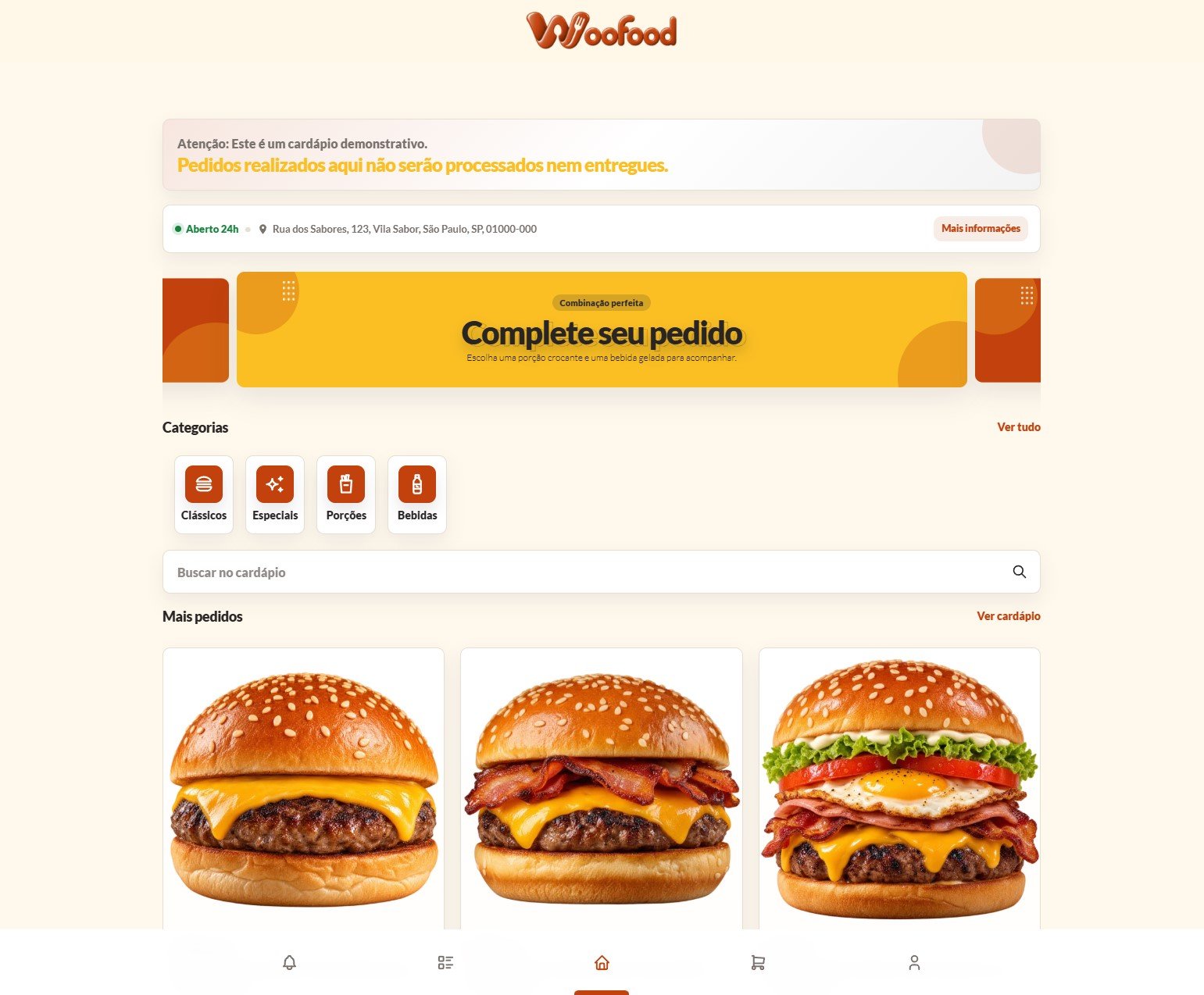 Cardápio WooFood personalizado